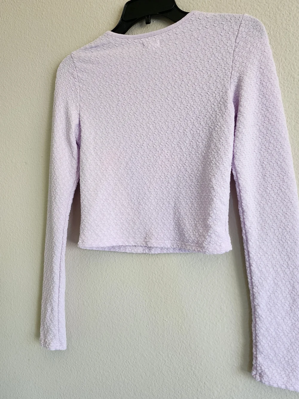 Women’s Long Sleeve Textured Crop Top - Lavender - Picture 7 of 9